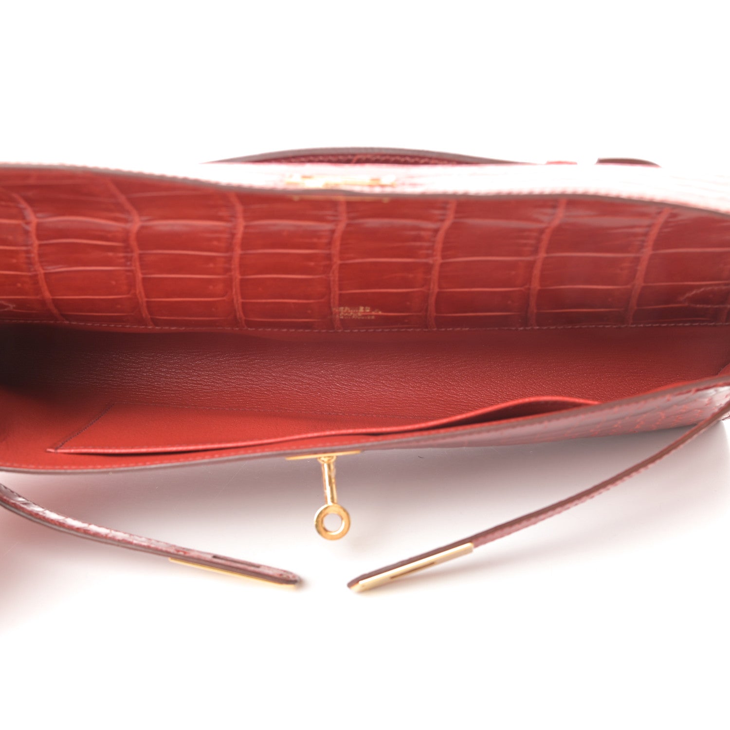 Hermes Shiny Porosus Crocodile Kelly Cut Pochette Sanguine 13 of 30