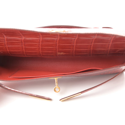 Hermes Shiny Porosus Crocodile Kelly Cut Pochette Sanguine 13 of 30