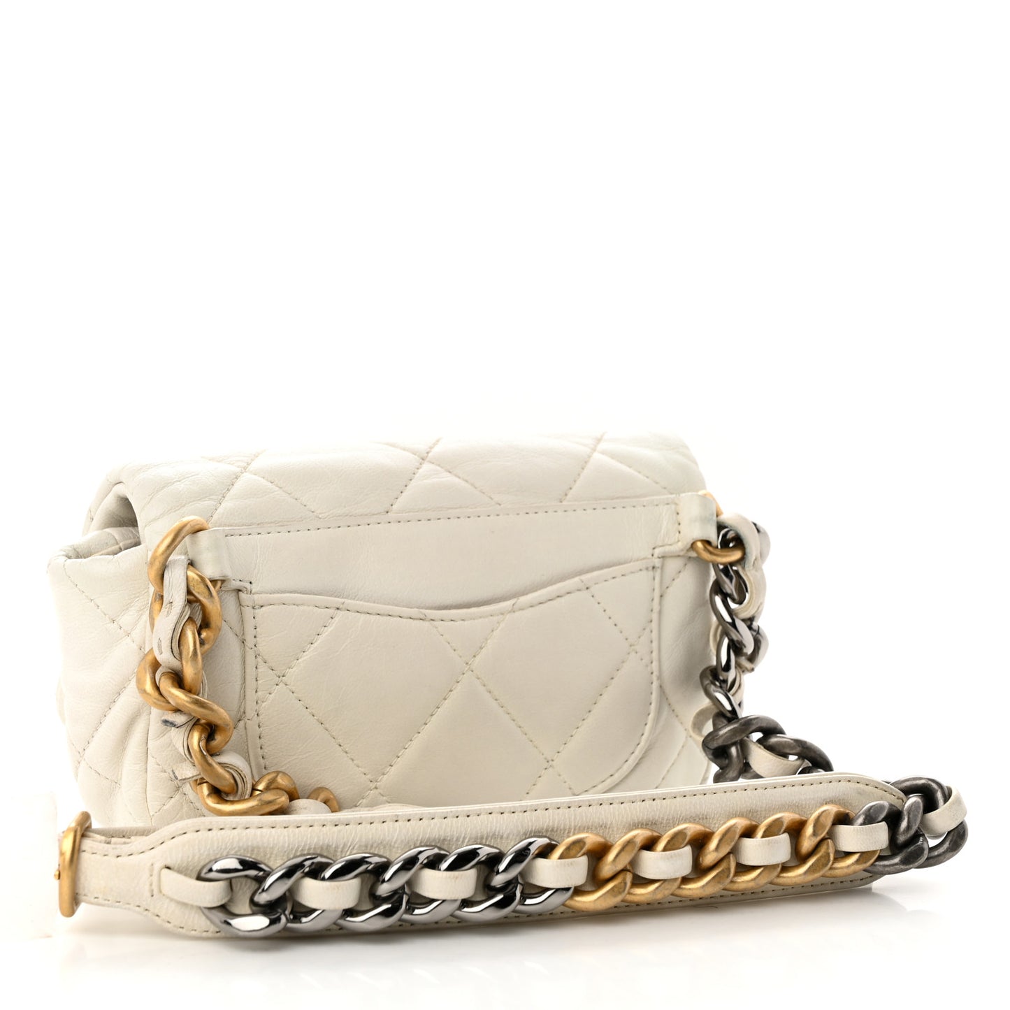 Goatskin Quilted Chanel 19 Waist Bag White