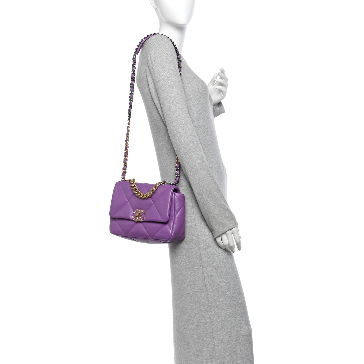 Lambskin Quilted Medium Chanel 19 Flap Purple