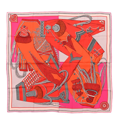 Hermes Washed Silk Zouaves Et Dragons Scarf 90 Rouge Rose Vif Gris 1 of 6