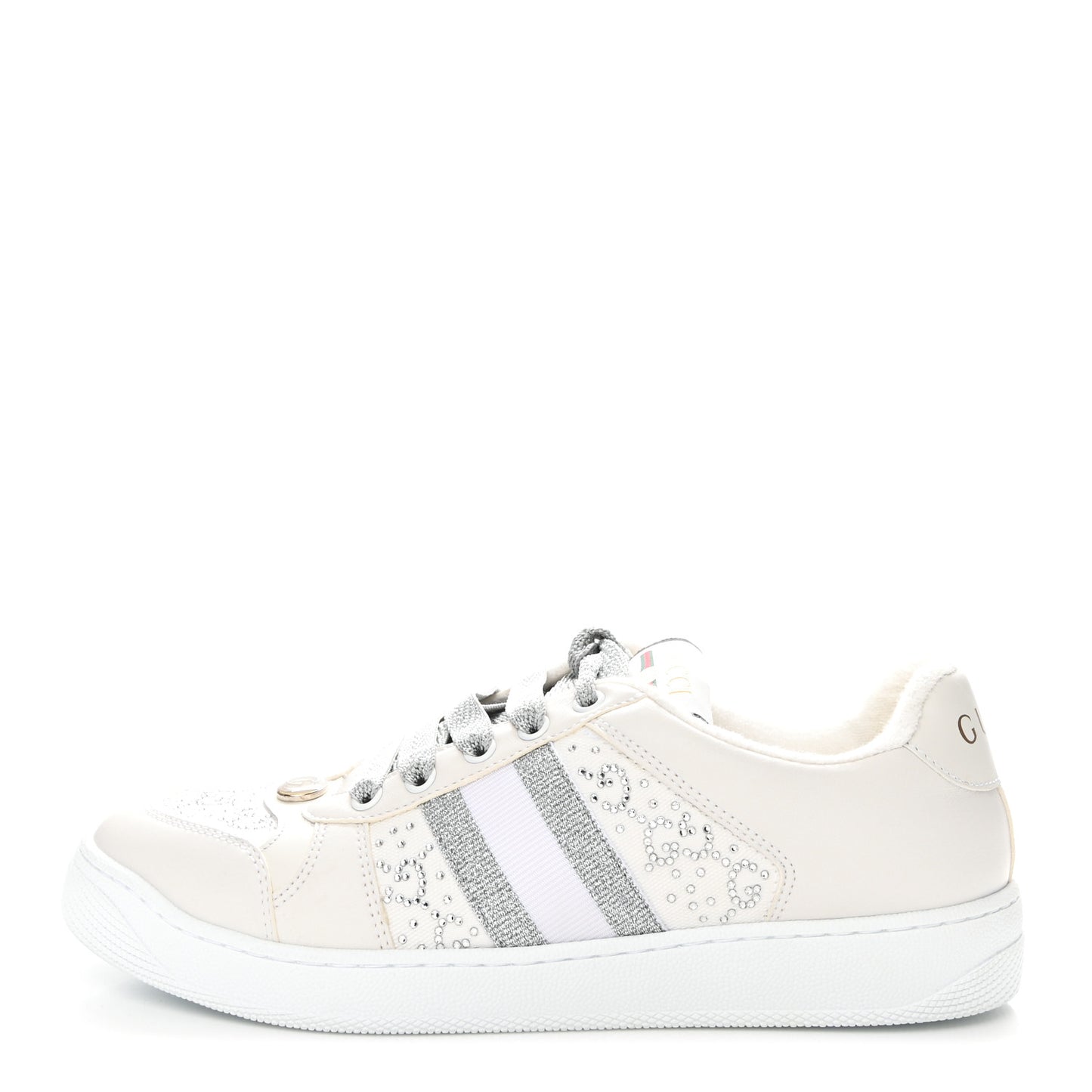 Calfskin GG Supreme Crystals Web Screener Sneakers 38 White Silver