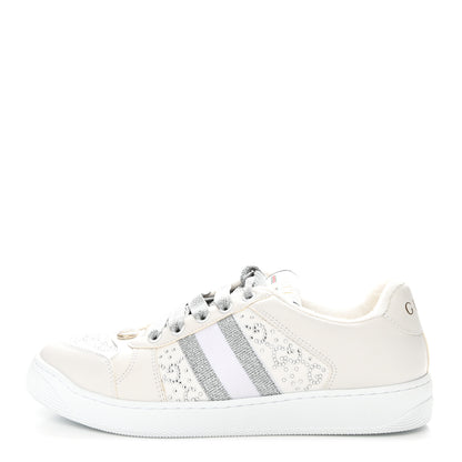 Gucci Calfskin GG Supreme Crystals Web Screener Sneakers 38 White Silver 1 of 9