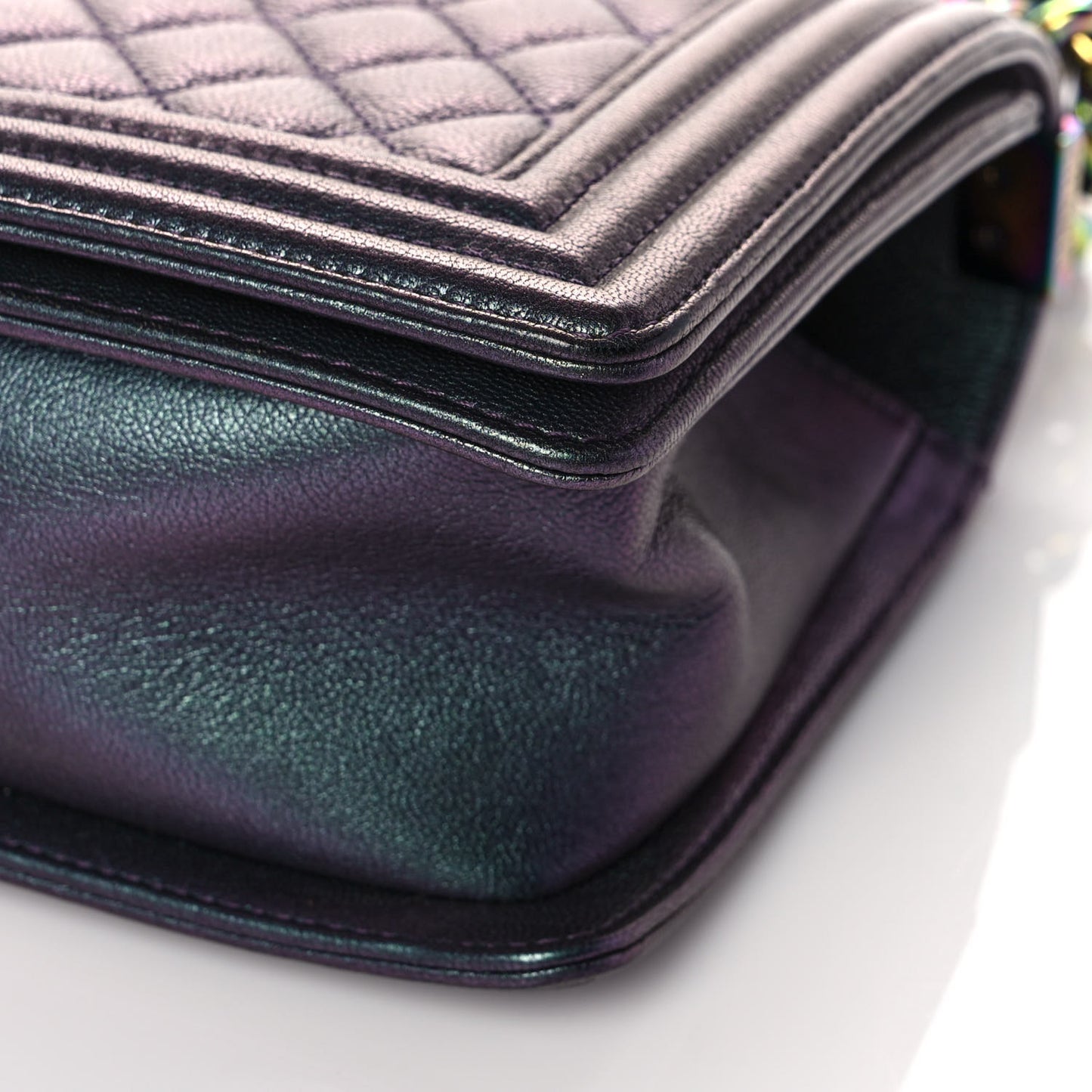 Iridescent Goatskin Quilted Medium Boy Flap Purple