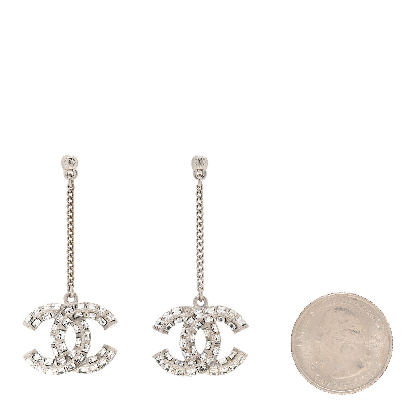 Baguette Crystal CC Drop Earrings Silver