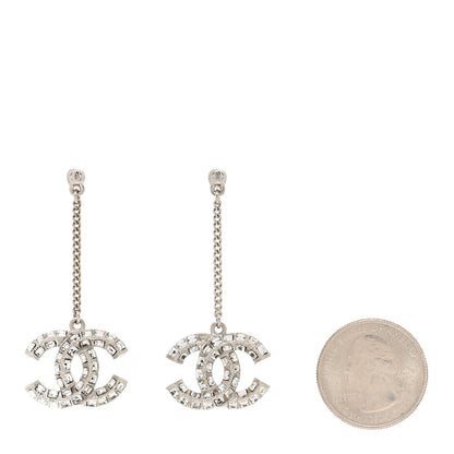 Chanel Baguette Crystal CC Drop Earrings Silver 2 of 5