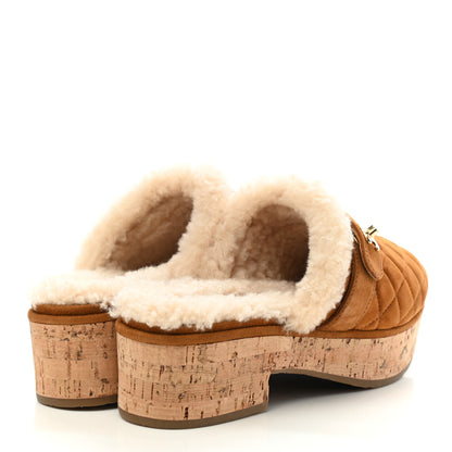 Chanel Suede Calfskin Shearling Turn Lock Clogs 38 Brown 4 of 8