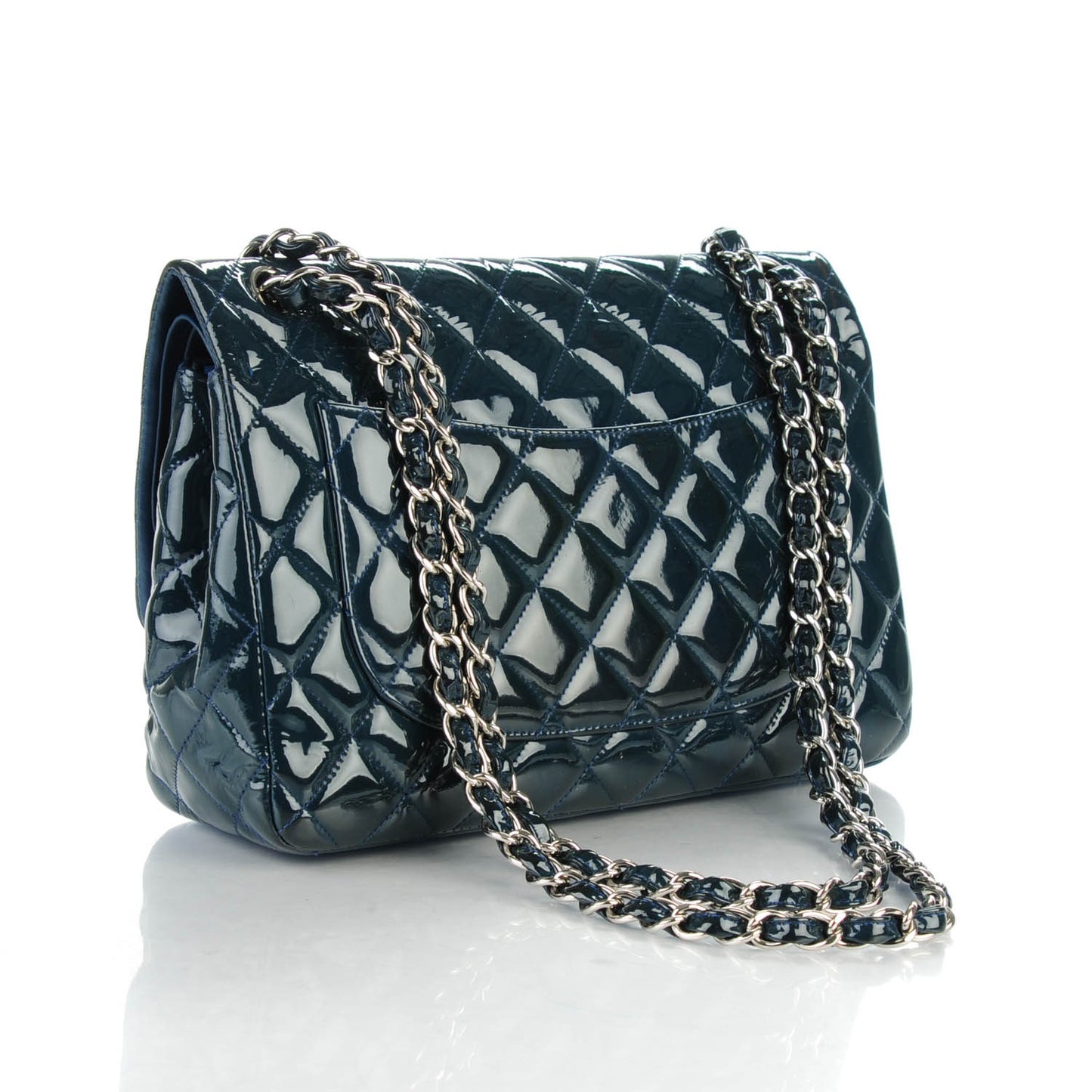Patent Quilted Jumbo Double Flap Navy Blue