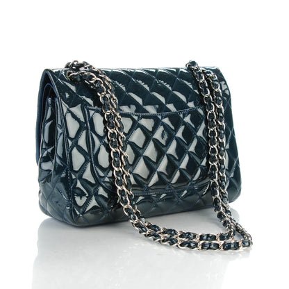 Chanel Patent Quilted Jumbo Double Flap Navy Blue 4 of 10