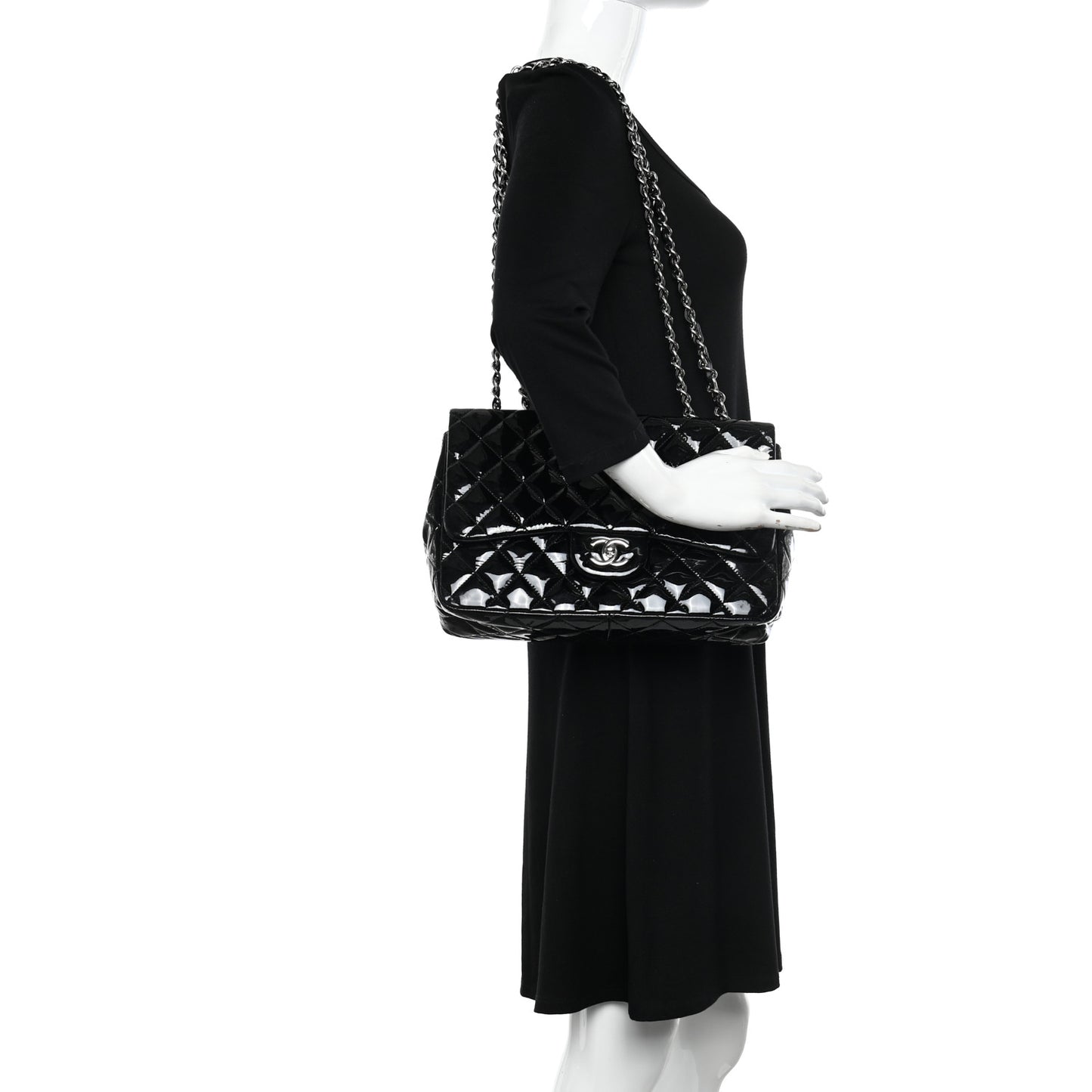 Patent Quilted Jumbo Single Flap Black