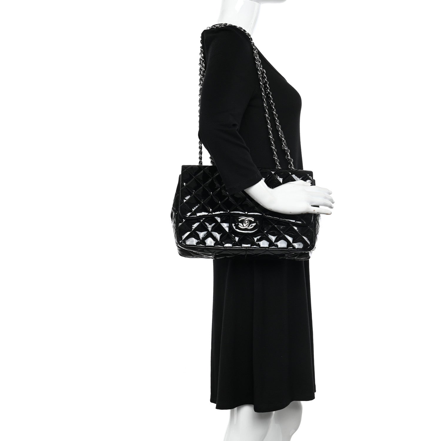 Chanel Patent Quilted Jumbo Single Flap Black 2 of 13
