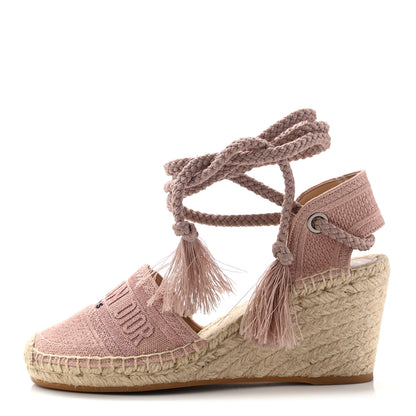 Christian Dior Canvas Embroidered Granville Ankle Tie Espadrille Wedges 38 Pink 1 of 8