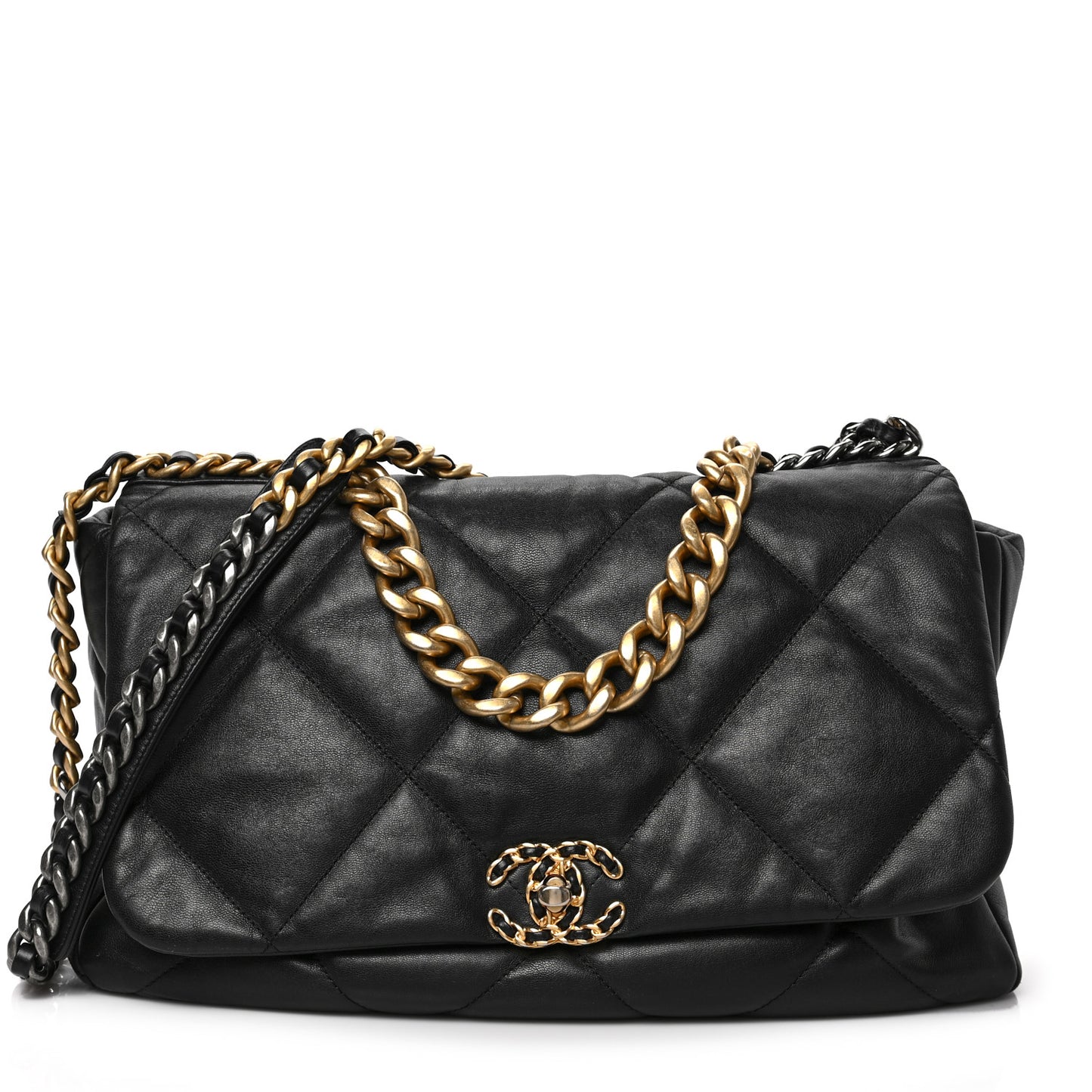 Shiny Goatskin Quilted Maxi Chanel 19 Flap Black