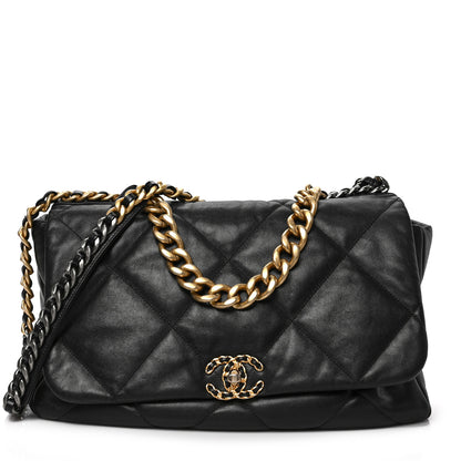 Chanel Shiny Goatskin Quilted Maxi Chanel 19 Flap Black 1 of 9
