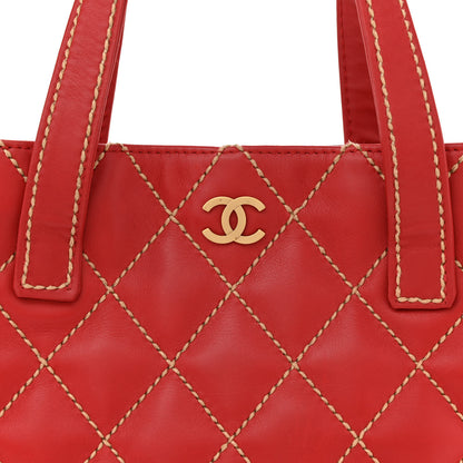 Chanel Calfskin Wild Stitch Tote Red 8 of 15