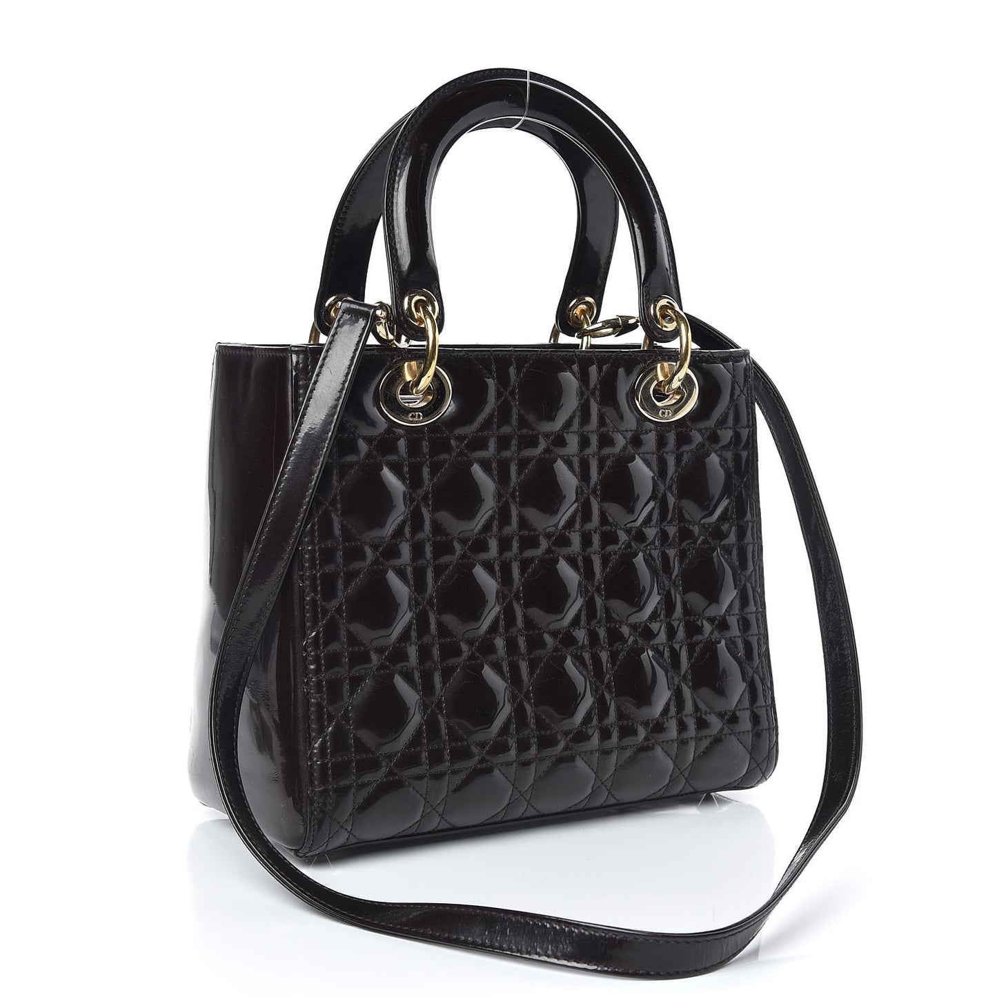 Patent Cannage Medium Lady Dior Dark Brown