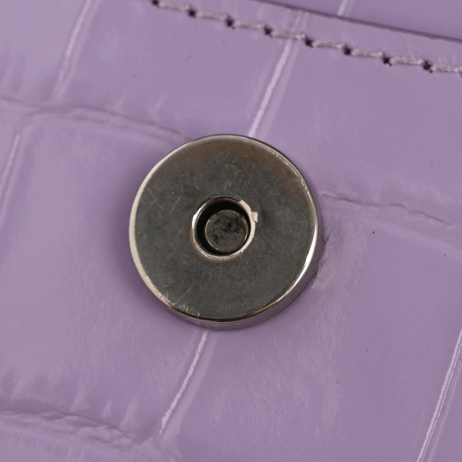 Balenciaga Shiny Calfskin Crocodile Embossed Hourglass Chain Bag Lilac 10 of 11