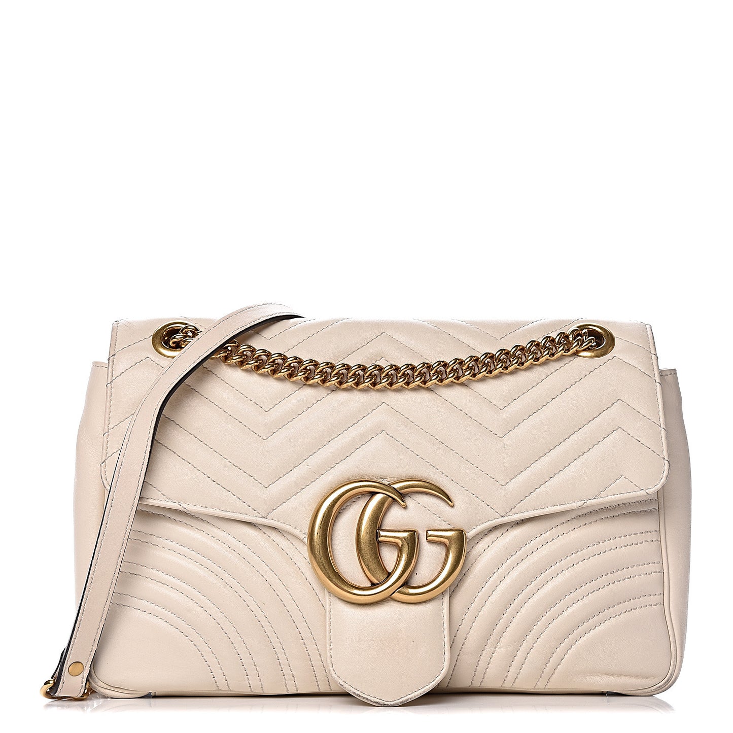 Calfskin Matelasse Medium GG Marmont Shoulder Bag White