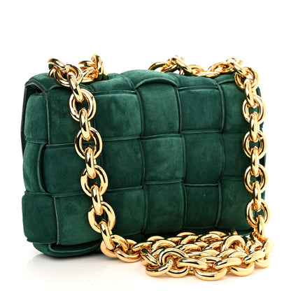 Bottega Veneta Suede Maxi Intrecciato Padded Chain Cassette Crossbody Bag Emerald Green 3 of 9