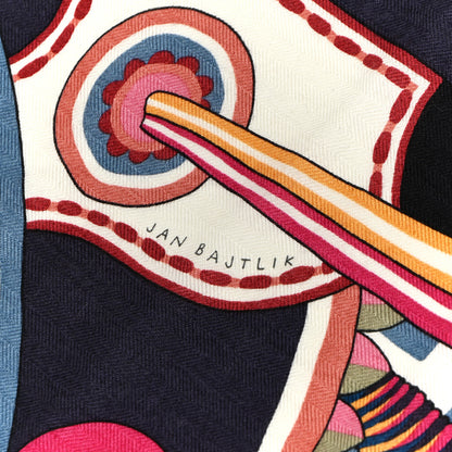 Hermes Cashmere Silk La Selle Imaginaire Shawl 140 Marine Rose Bleu Moyen 4 of 4