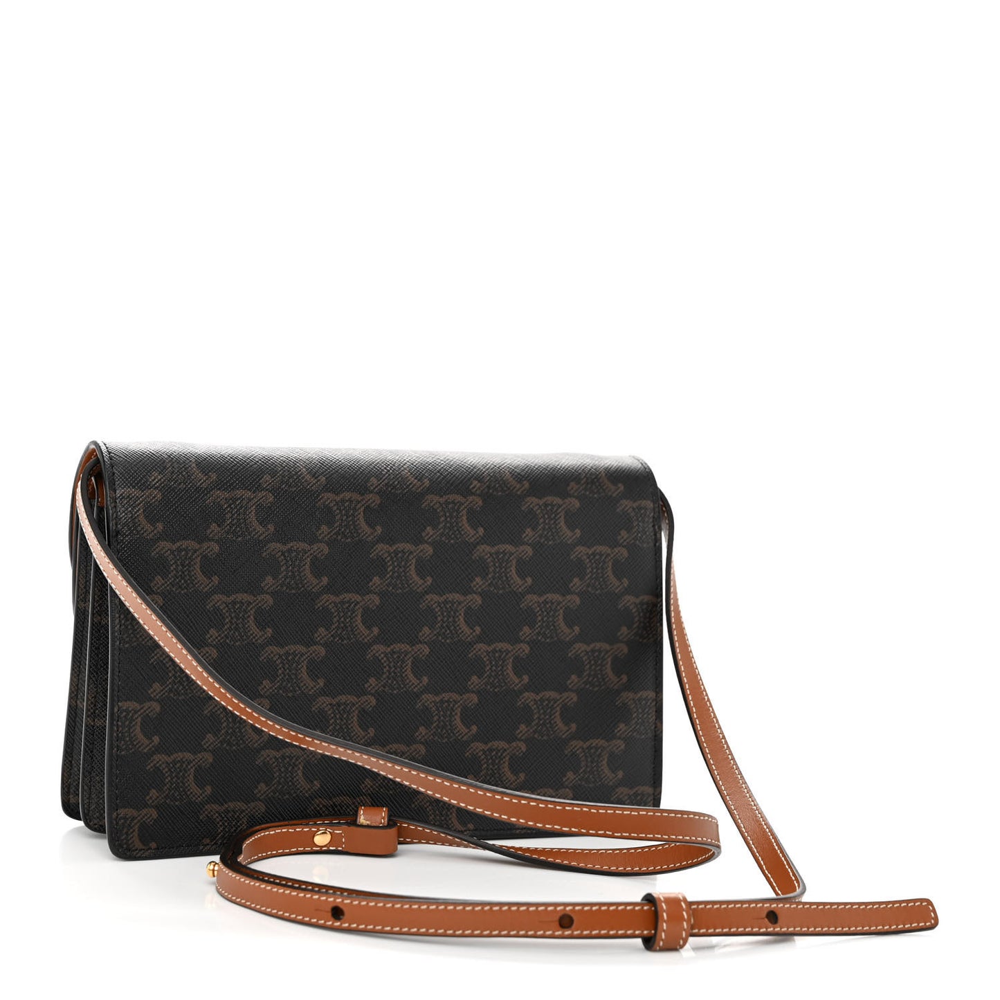 Triomphe Canvas Lambskin Wallet On Strap Tan