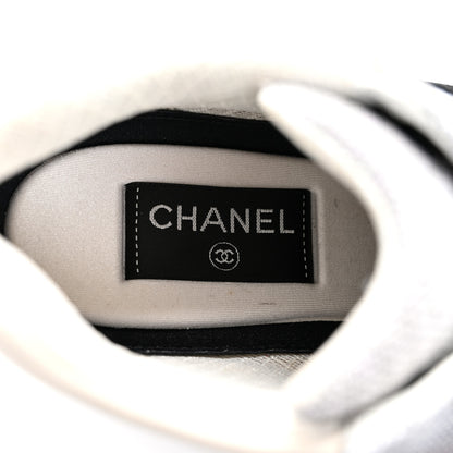 Chanel Mesh Suede Calfskin Grained Calfskin Womens CC Sneakers 38 Grey White 7 of 12