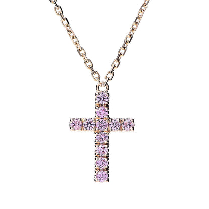 Cartier 18K Pink Gold Pink Sapphire Symbols Cross Pendant Necklace 4 of 6