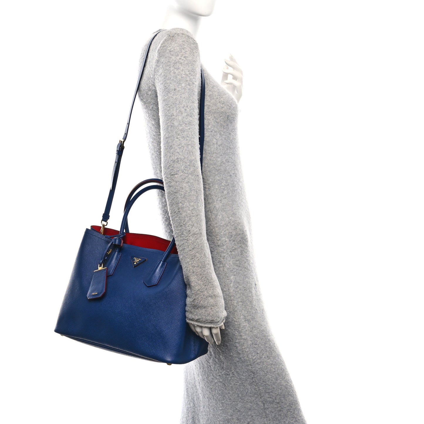 Saffiano Cuir Large Double Bag Bluette