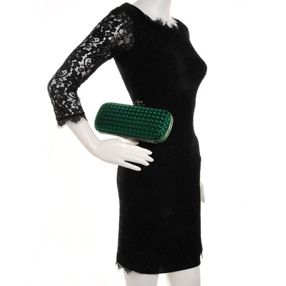 Bottega Veneta BOTTEGA VENETA Satin Intreccio Impero Ayers Stretch Knot Clutch Emerald 2 of 11