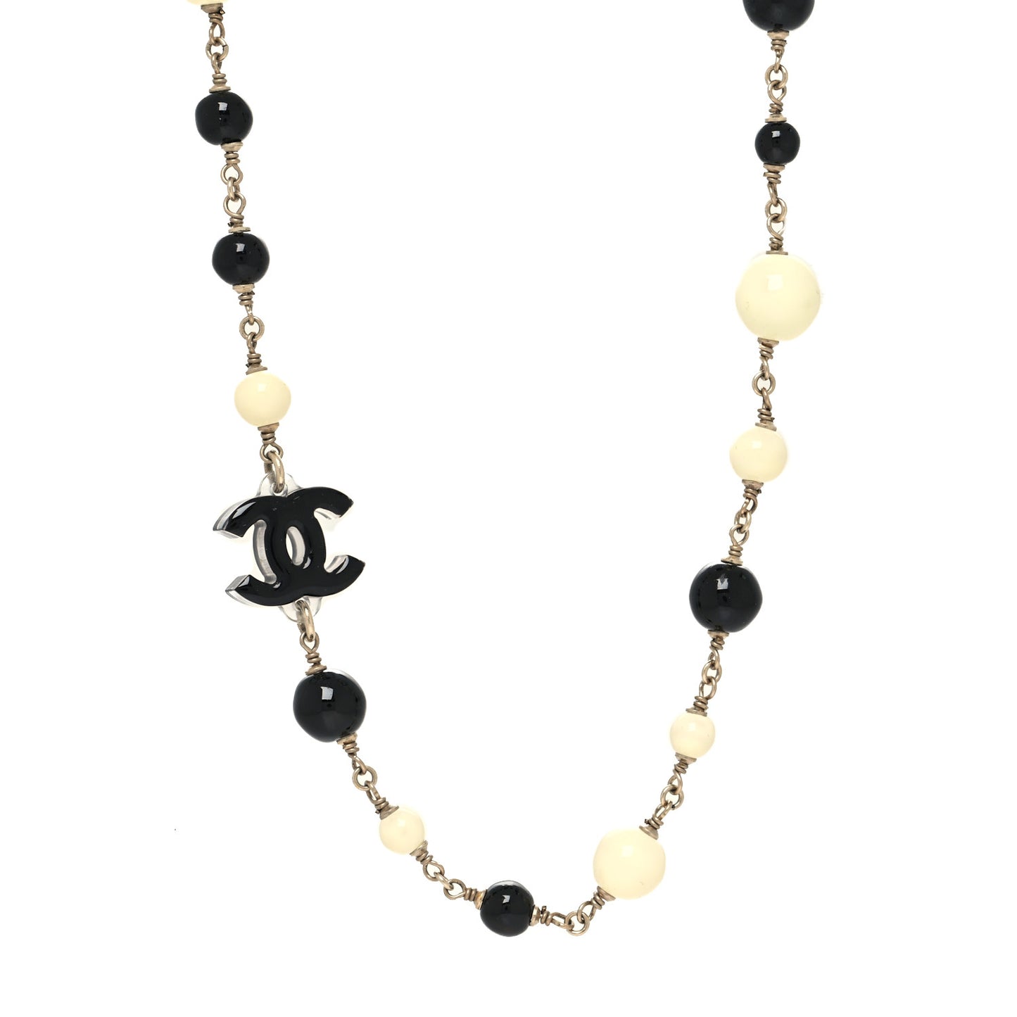 Pearl Beaded Crystal CC Necklace Gold Black White