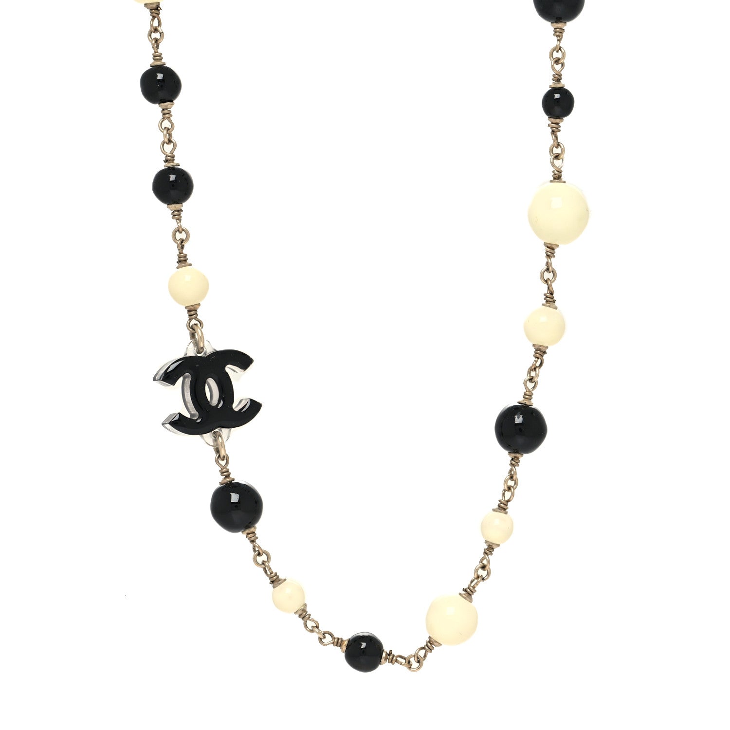 Chanel Pearl Beaded Crystal CC Necklace Gold Black White 1 of 5
