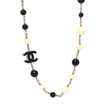 Chanel Pearl Beaded Crystal CC Necklace Gold Black White 1 of 5
