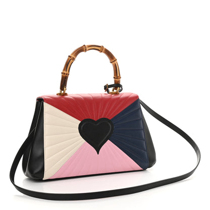 Gucci Calfskin Bamboo Trapuntata Queen Margaret Top Handle Bag Blue Agata Hibiscus Red Mystic White Sugar Pink 3 of 10