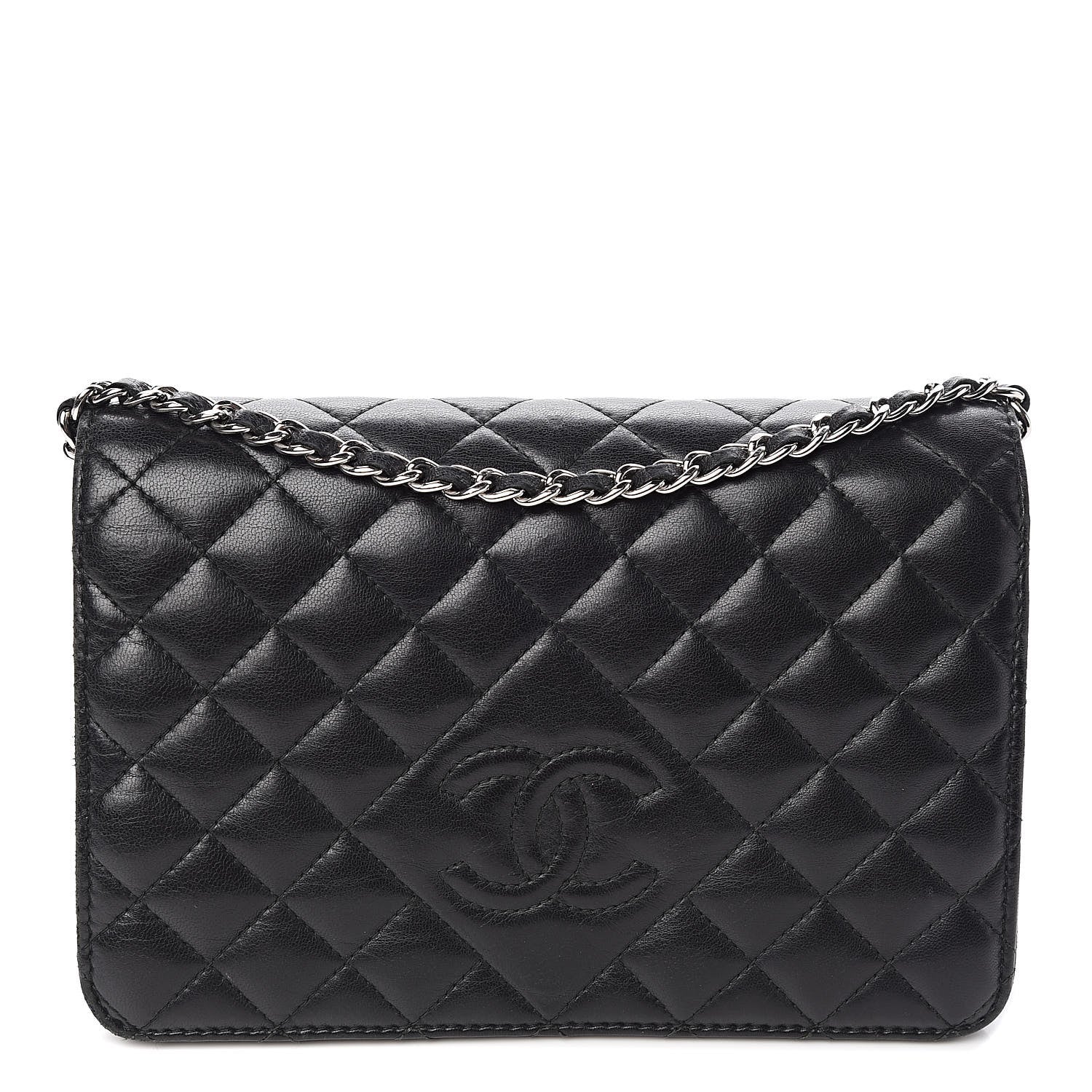 Chanel Lambskin Quilted Diamond CC Wallet On Chain WOC Black 1 of 13
