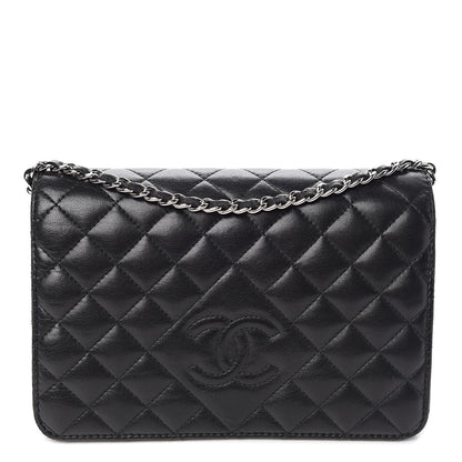Chanel Lambskin Quilted Diamond CC Wallet On Chain WOC Black 1 of 13