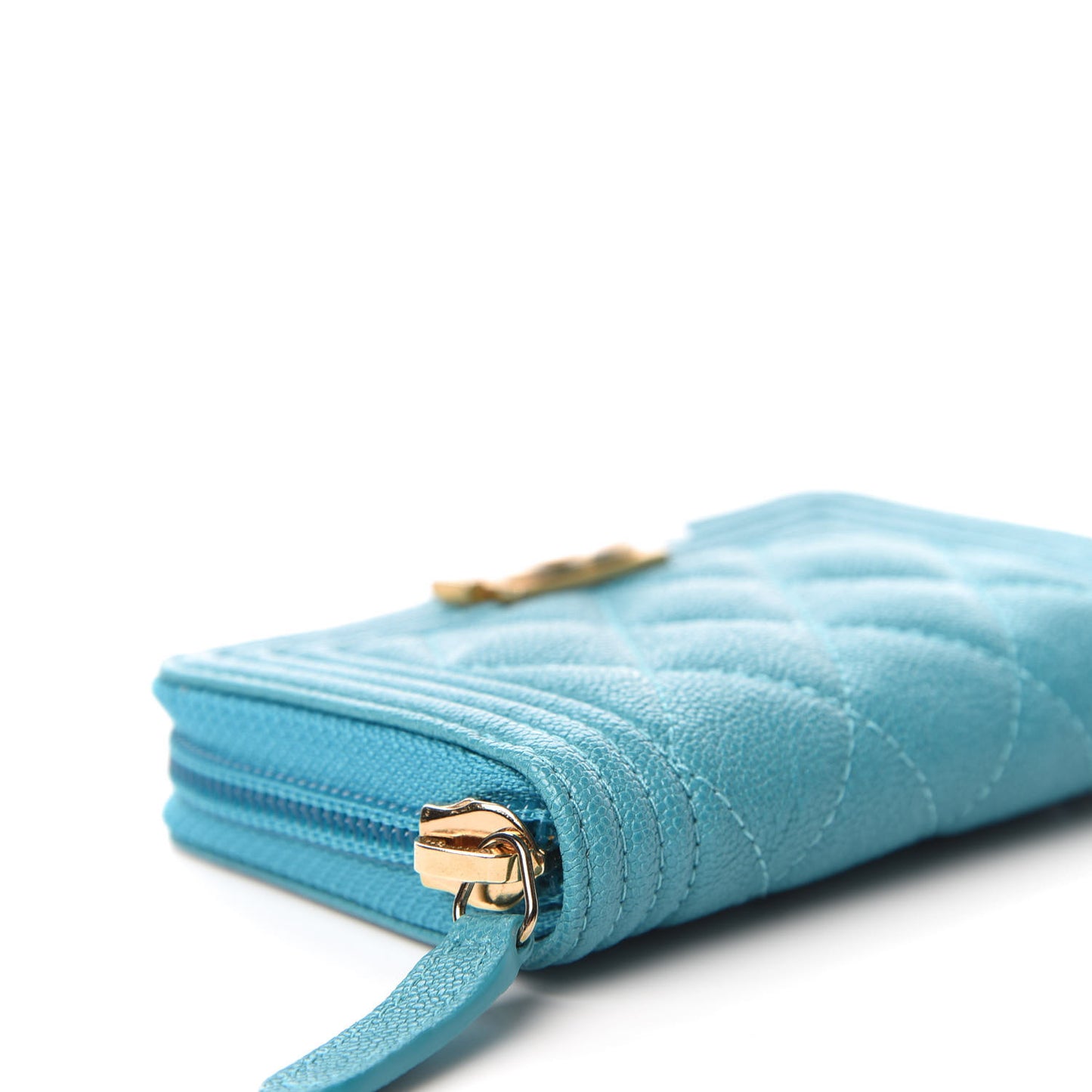 Caviar Quilted Boy Zip Around Coin Purse Wallet Turquoise