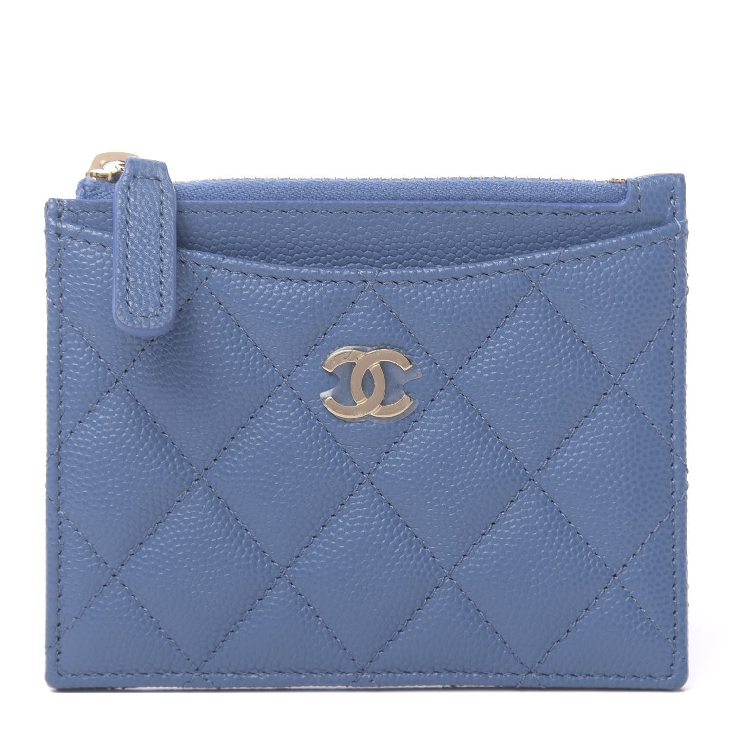 Chanel Caviar Quilted CC Zip Card Holder Blue 1 of 8