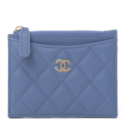 Chanel Caviar Quilted CC Zip Card Holder Blue 1 of 8