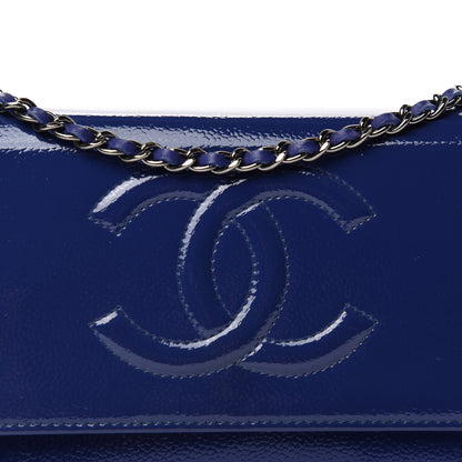 Chanel Grained Patent Calfskin Timeless Wallet On Chain WOC Blue 14 of 14