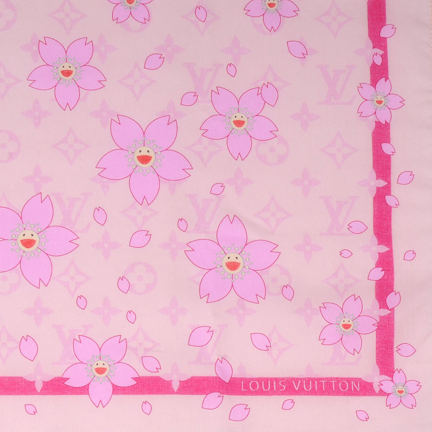 Cotton Monogram Cherry Blossom Square Scarf Pink