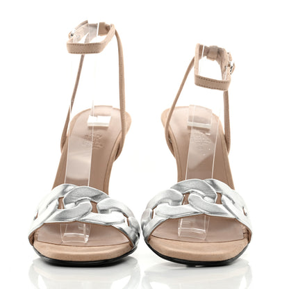 Hermes Metallic Nappa Gala 105 Sandal 38 Gris Argente Beige Nude 2 of 8