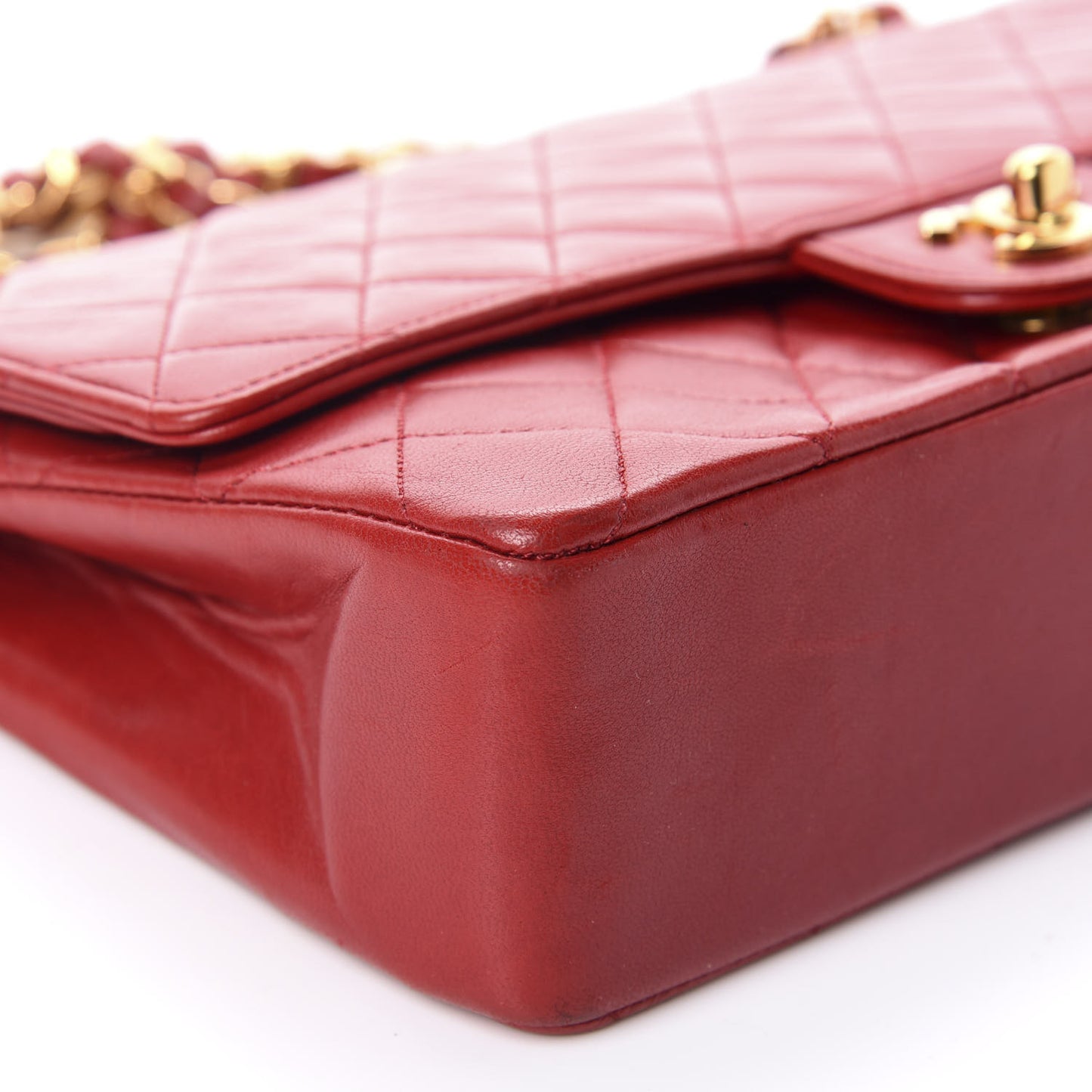 Lambskin Quilted Medium Double Flap Red