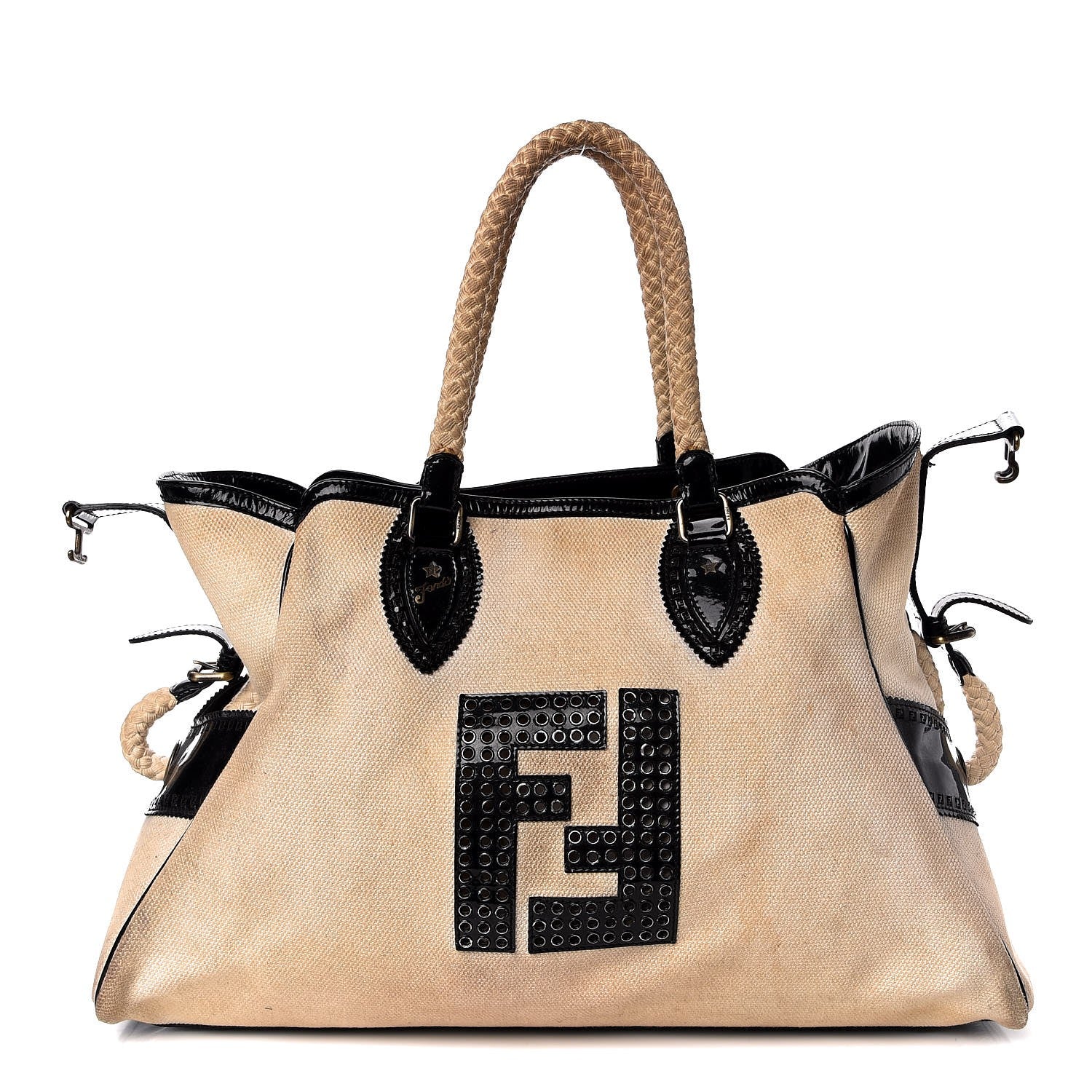 Fendi Canvas Patent Grommet De Jour Tote Natural 1 of 22