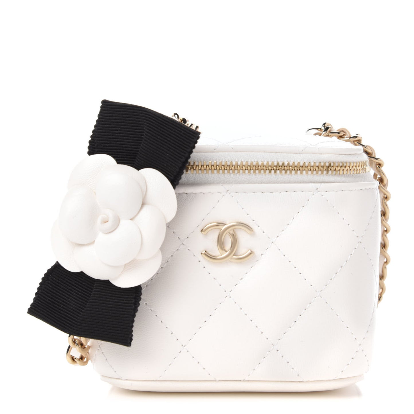 Lambskin Quilted My Chanel Lady Vanity Case With Chain White