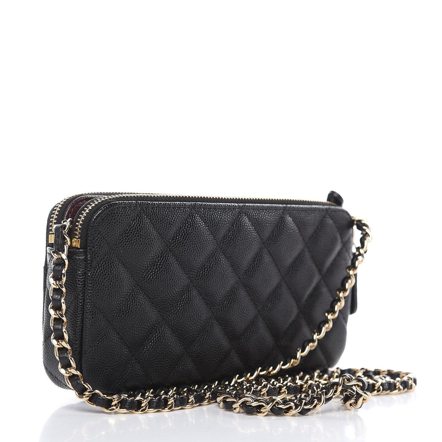 Caviar Quilted Small Clutch With Chain Black