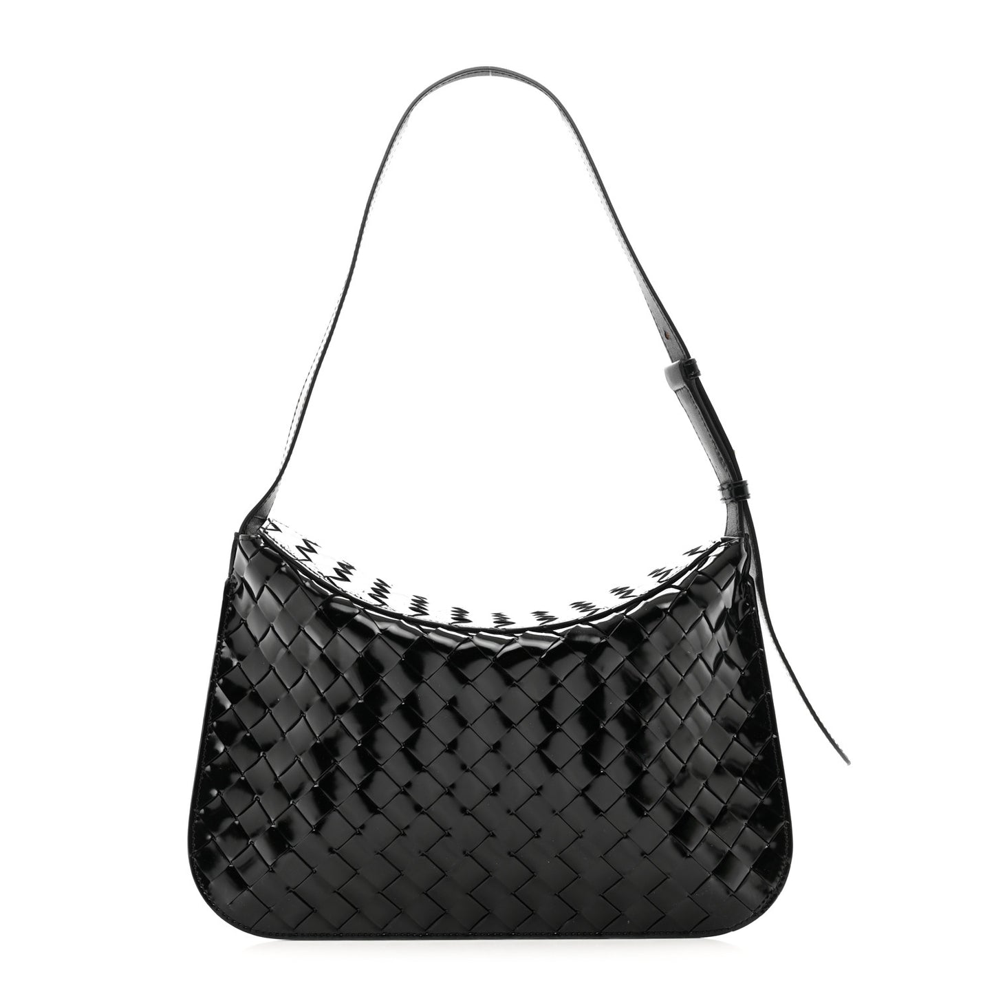 Patent Intrecciato Shoulder Bag Black