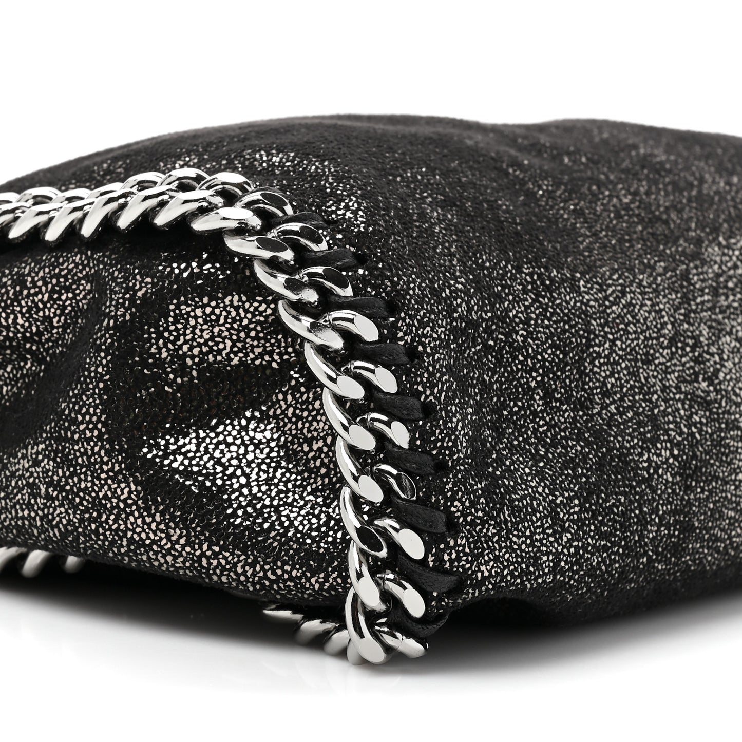 Chamois Shiny Dotted Mini Falabella Fold Over Tote Ruthenium