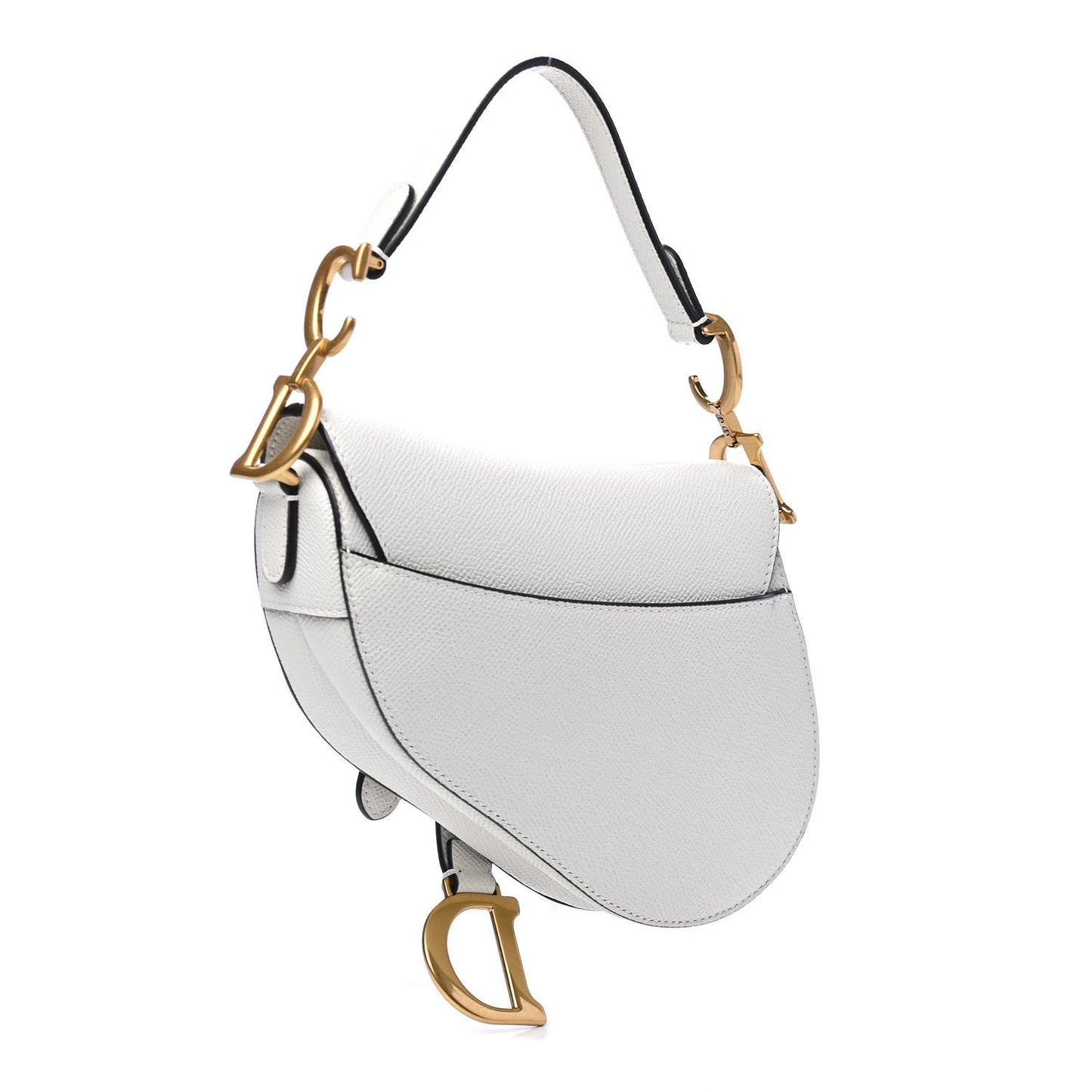 Grained Calfskin Mini Saddle Bag White