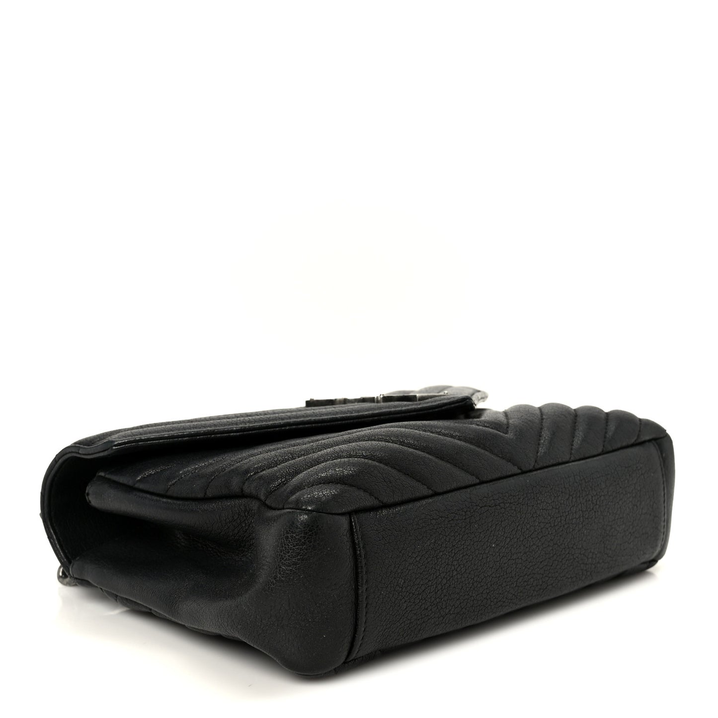 Sheepskin Matelasse Chevron Monogram Monochrome Medium College Bag Black