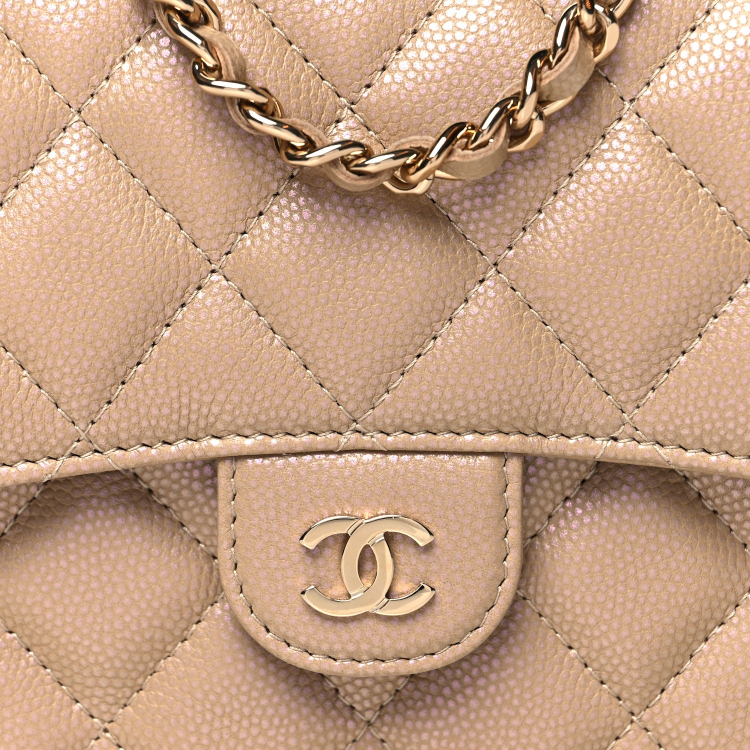 Chanel Iridescent Caviar Quilted Flap Phone Holder With Chain Beige 9 of 12